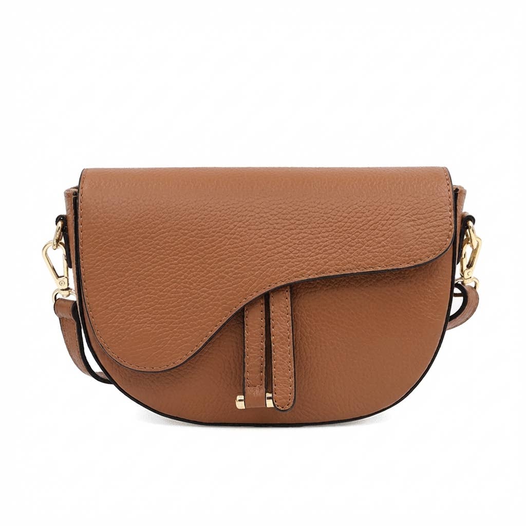 Genuine Leather Saddle Crossbody Bag – Made in Italy: Latte