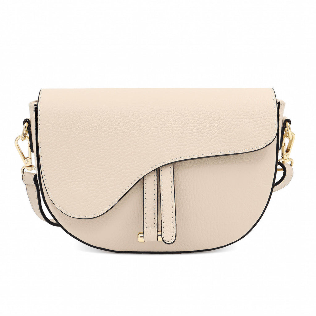Genuine Leather Saddle Crossbody Bag – Made in Italy: Latte