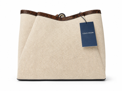 Cole Haan Midtown Medium Tote – Natural Canvas & Brown Snake-Print Leather