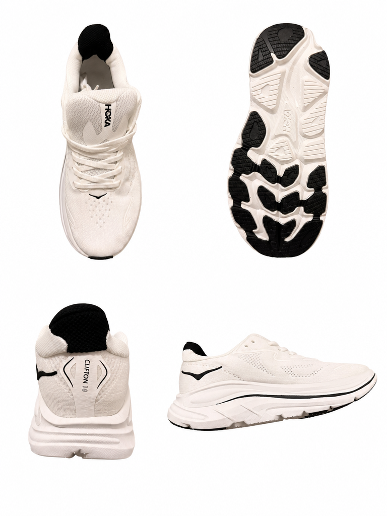 HOKA like style Clifton 10 running shoes - White / Black