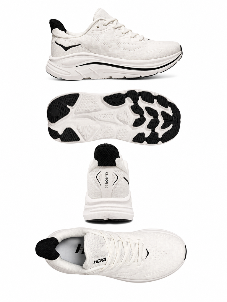 HOKA like style Clifton 10 running shoes - White / Black