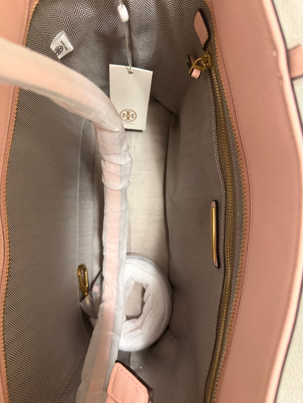 Tory Burch Pink Saffiano Leather Tote Bag — Gold Logo Hardware