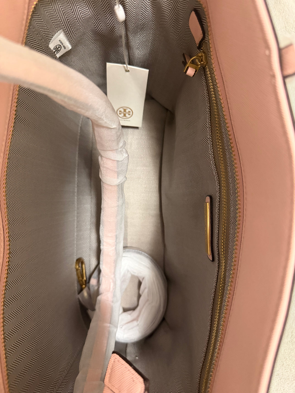 Tory Burch Pink Saffiano Leather Tote Bag — Gold Logo Hardware