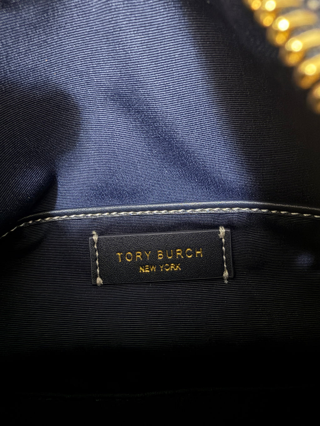 Tory Burch T Monogram Jacquard Studio Bag Navy Chain Handle Crossbody NWT