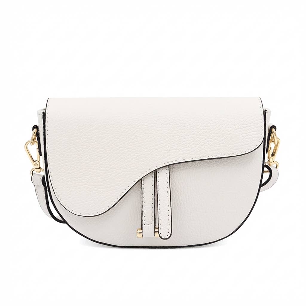 Genuine Leather Saddle Crossbody Bag – Made in Italy: Latte