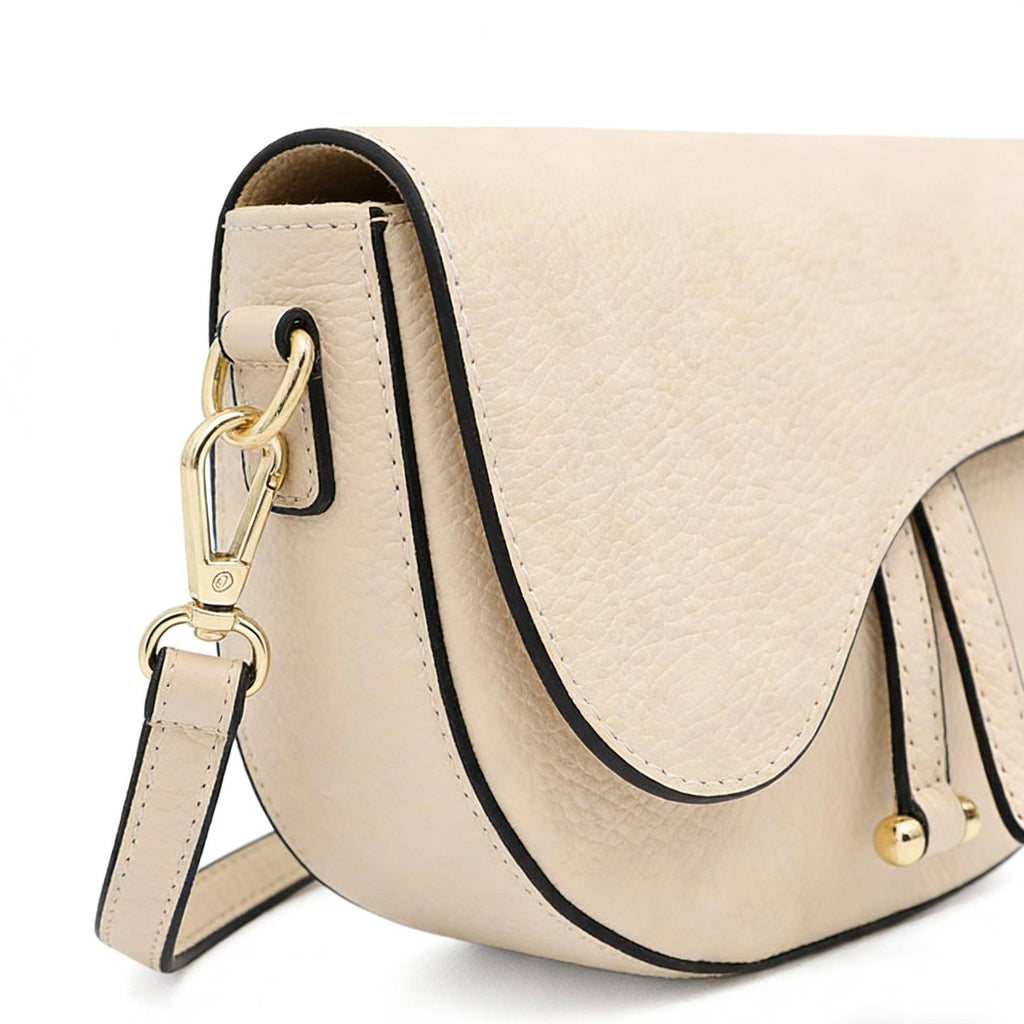 Genuine Leather Saddle Crossbody Bag – Made in Italy: Latte